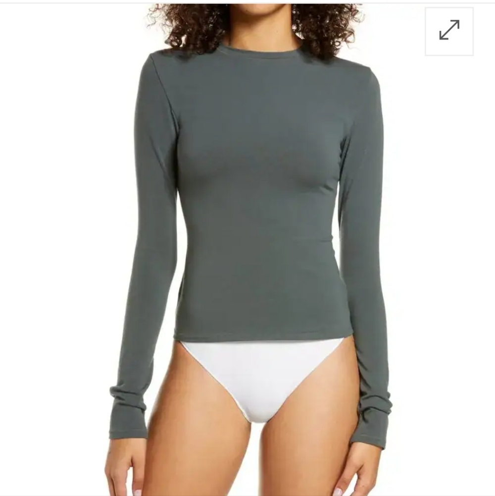 Skims Deep Sea * Stretch Cotton Jersey Long Sleeve T-Shirt